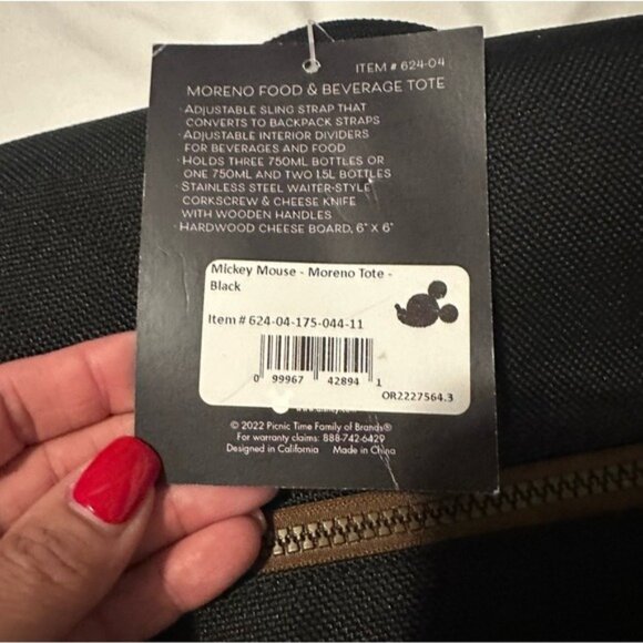 Disney Mickey Mouse Moreno Wine & Cheese Tote 3-Bottle Backpack NWT - Picture 9 of 16